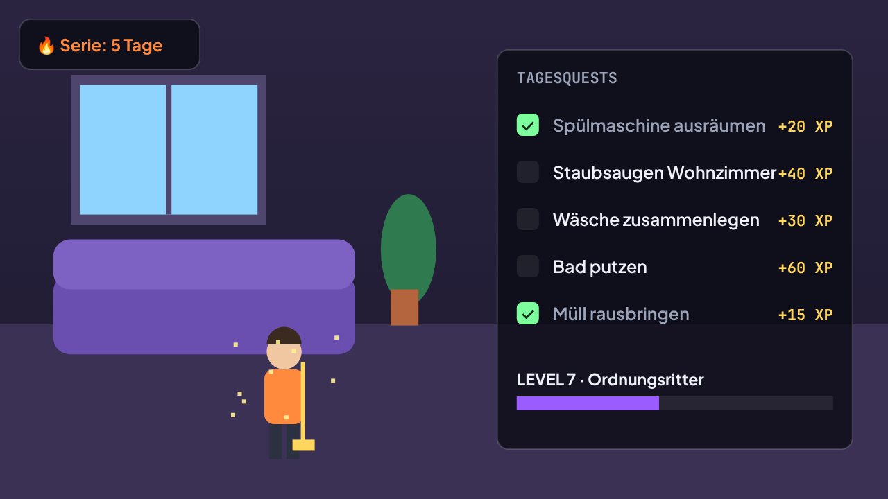 Screenshot aus Ordnungsgilde: Wohnzimmer-Quest